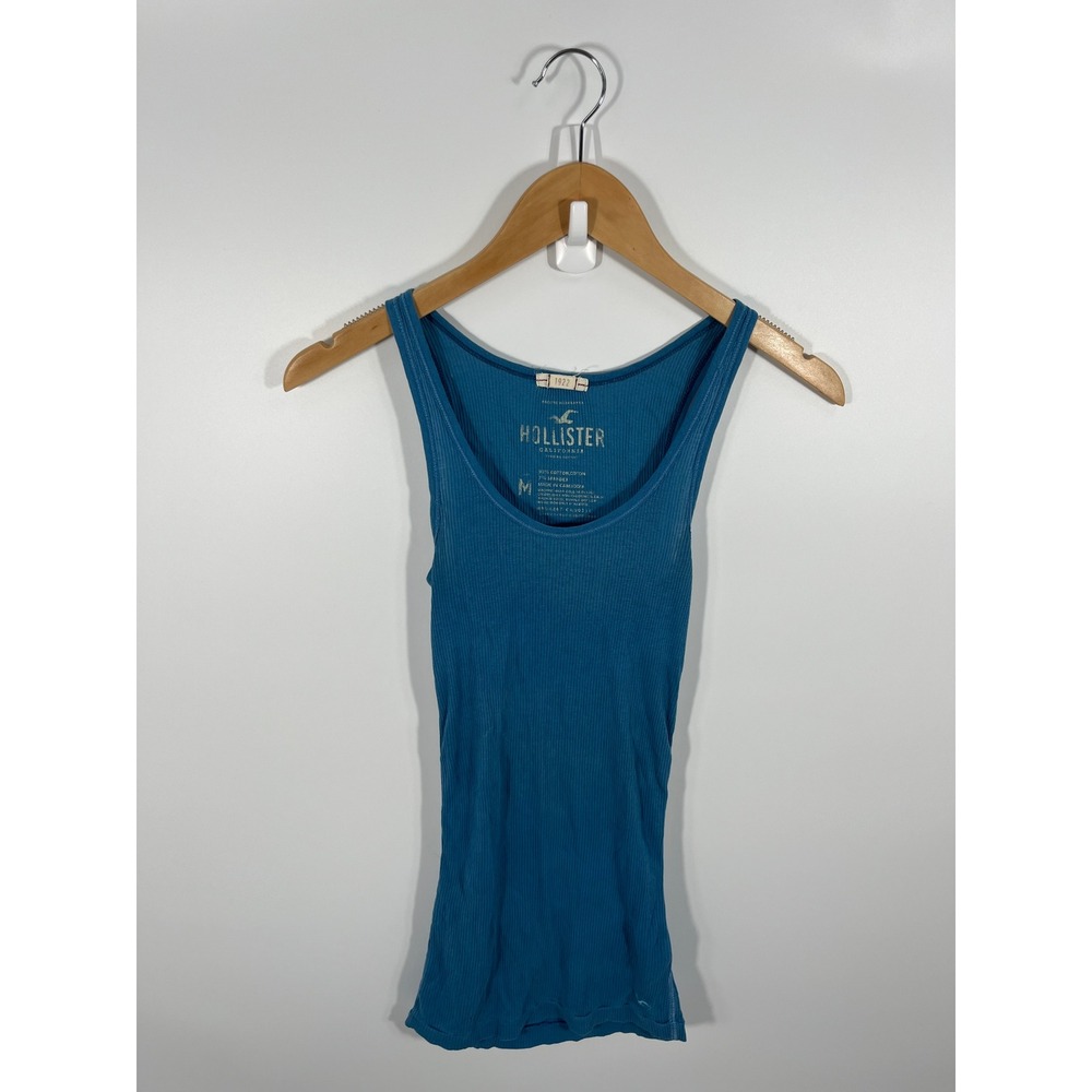 Y2K Hollister Womens Ribbed Tank Top M Blue Long Fitted Layering Bella Swan